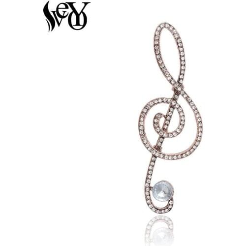 VEYO Treble Clef shape Full Rhinestone Elegant Brooch pins for Woman Fashion Jewelry Gift New