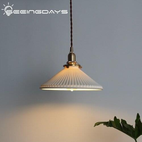 Japanese Style Retro Vintage Cottage White Glass Pendant Lights Bed Breakfast Bedroom Bedside Hallway Glass Ceramic Pendant Lamp
