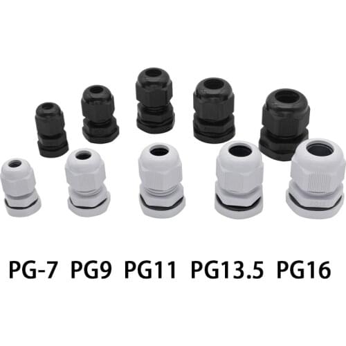 Waterproof Cable Gland 10Pcs Cable Entry IP68 PG7 PG9 PG11 PG13.5 PG16 White Black Nylon Plastic Connector