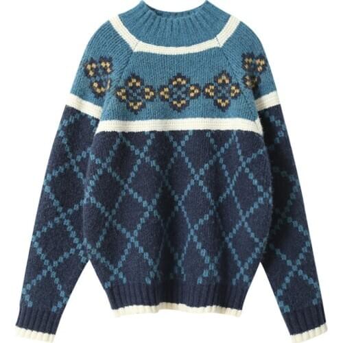 SAYTHEN High quality thick luxury Jacquard sweater Half turtleneck 2021 New Retro Top womens rhomboid sweater