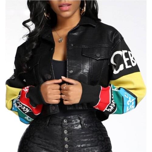 Black Skinny Women Leather Jacker Full Sleeve Button Autumn Casual Short Crop Coat Outwear New Elegant Streetwear Cool Joker Top