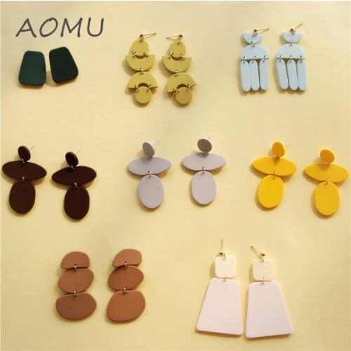 AOMU 2020 Korean New Funny Geometric Irregular Round Square Acrylic Earrings for Women Spring Colorful Spray Paint Drop Earrings