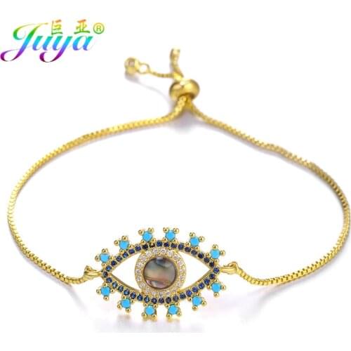 Juya Multicolor Evil Eye Bracelets Supplies For Women Men Gold/Rose Gold Chains Greek Eye Bracelets Wholesale