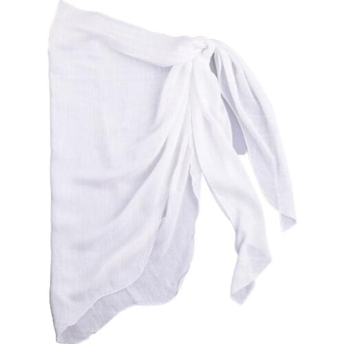 Women Chiffon Beach Pareo Sarong Solid Color Sheer Swimsuit Cover Up Wrap Skirt D08E