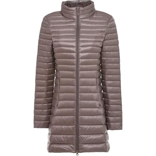Women Winter Coat Stand Collar Ultra Light Long Duck Down Jackets Slim Portable Windproof Female Puffy Jacket Warm Outerwear
