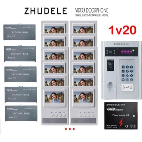 ZHUDELE Building Home security intercom system 20 Units Apartment Video Door Phone Bell Intercom System 4.3"TFT monitor IN STOCK