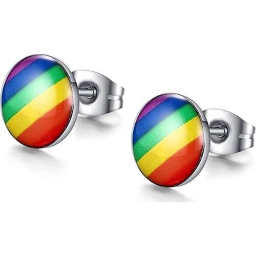 Rainbow Design Round Stud Earrings Glass Image Cabochon For Woman Man Earrings Jewelry Gift For Woman