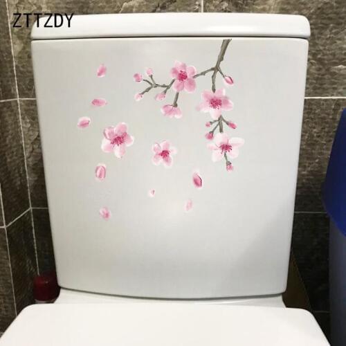 ZTTZDY 21.3*22CM Hand-Painted Pink Peach Blossom Bathroom Toilet Sticker Home Room Wall Decor T2-0672