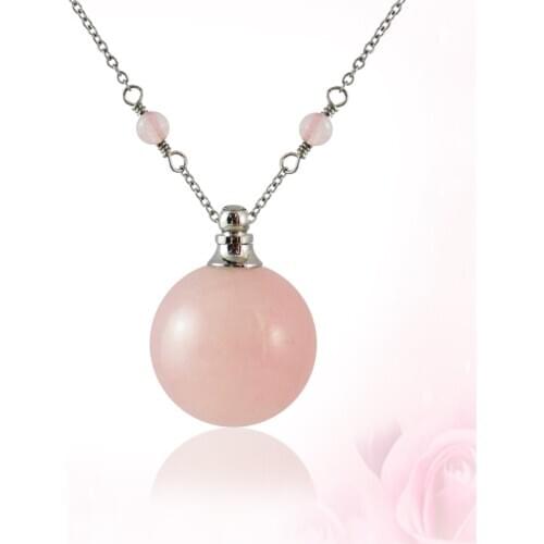 1PC 16/18MM Perfume Bottle Pendants Natural Stone Ball Rose Quartzs Green Fluorite Stone Essential Oil Bottles Pendants Necklace