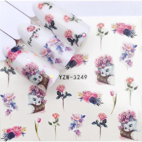 YZWLE 1 PC Panda / Black Rose / Flower Water Transfer Nail Art Sticker Beauty Red Maple Leaf Decal Nails Art Decorations