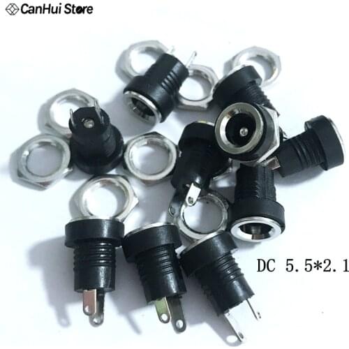 10Pcs 3A 12v for DC Power Supply Jack Socket Female Panel Mount Connector 5.5mm 2.1mm Plug Adapter 2 Terminal types 5.5*2.1