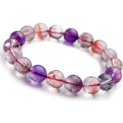 12mm Genuine Natural Super Seven 7 Melody Stone Crystal Clear Rutilated Quartz Round Beads Bracelet AAAA