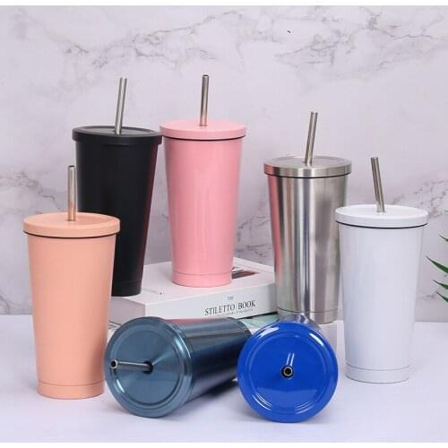17oz Stainless Steel Cup Portable Travel Tumbler Coffee Mug With Drinking Straw Large Capacity Car Outdoor Travel Mug