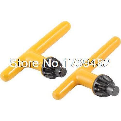 2 Pcs Yellow 10mm 2/5" Gear Dia 11 Teeth T Shaped Grip Metal Drill Chuck Key