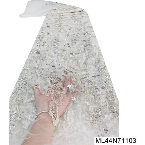 2021 High grade African wedding tulle lace fabric with delicate beads and sequins embroidery French net lace 5yards ML44N711