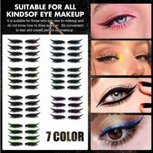 4 Pair Reusable False Lashes Eyeliner And Eyelash Stickers 7 Color Waterproof Eyeliner Eyelash Stickers Easy To Use And Remove