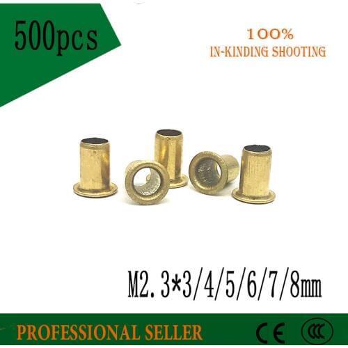 500pcs M2.3*3/4/5/6/7/8 mm Hollow Copper rivet Bronze rivets Cross hole Brass rivets Single tube DIY accessories