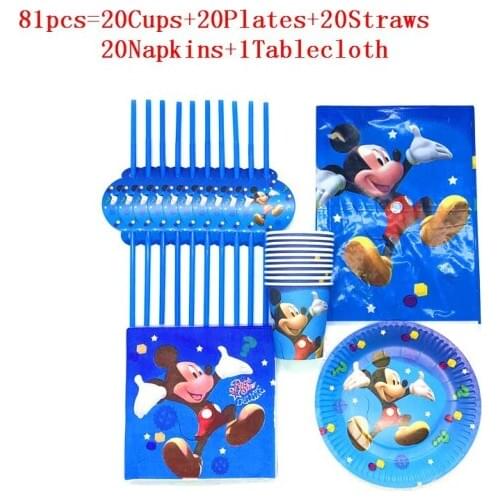Disney Mickey Mouse Design Paper Tablecloth Disposable Tableware Sets Kid Birthday Family Party Decoration Supplies 81Pcs/51Pcs