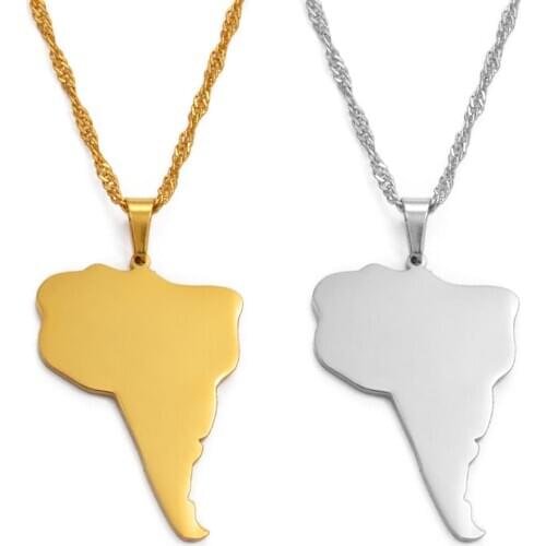 Anniyo South America Continent Map Pendant Necklaces Silver Color/Gold Color Jewelry Gift Sudamerica/America do Sul Mapa #022721