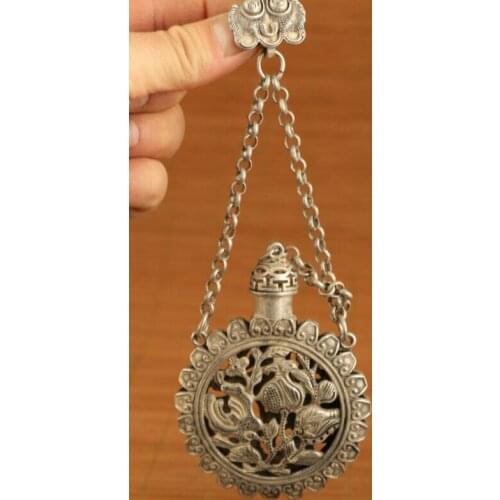Big miao silver hollow carved sun flower statue snuff bottle netsuke ornament