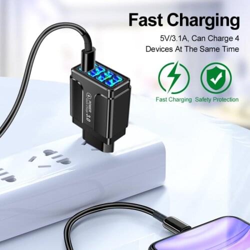 5.1A Fast Charger QC3.0 Portable Wall Mount Multi Quick Charging Plug 4USB Power US EU UK Plug For Iphone Xiaomi Huawei Charger