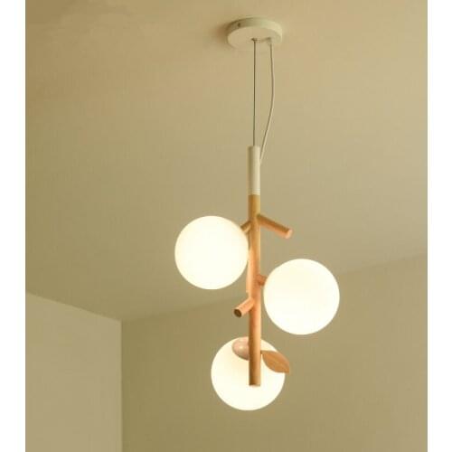 Wooden LED Pendant Lights With Glass Lampshade For Dining Room Wood Decor Pendant Lamp Suspension Luminaire Hanging Lamp