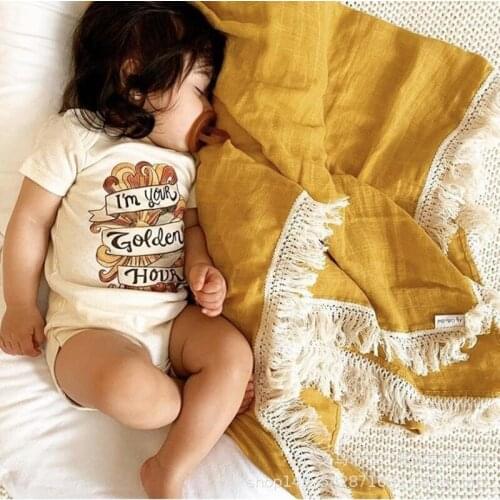 Newborn Baby Kids Cotton Bedding Tassel Photography Muslin Swaddle Blanket Neonatal Photo Props Quilt Swaddling Towel Wrap Rug
