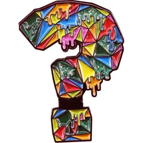 HOSENG Red Green Color Melting Rainbow Question Mark Alloy Brooch Fashion Lapel Hat Shirt Enamel Jewelry Pin Gift HS_558