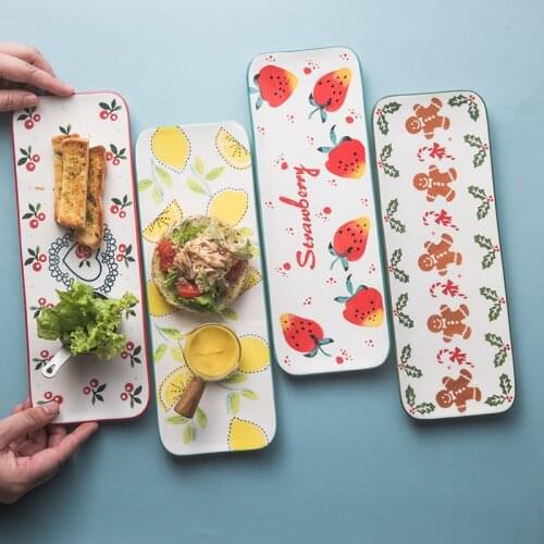 Hand-Painted Ceramic Rectangular Sushi Long Plate Dessert Cake Snack Pastry Western Food Tableware Porcelain Dinner Dish