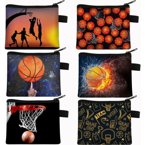 Basketbally Print Coin Purse Women Men Wallet Key and Credit Card Holder Bags Boys Girls Money Bag Mini Purses Gift