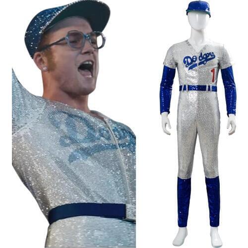 Movie Rocketman Cosplay Elton John Dodgers Costume Baseball Uniform Cap Jumpsuit Outfit Adult Halloween Costume Men Women