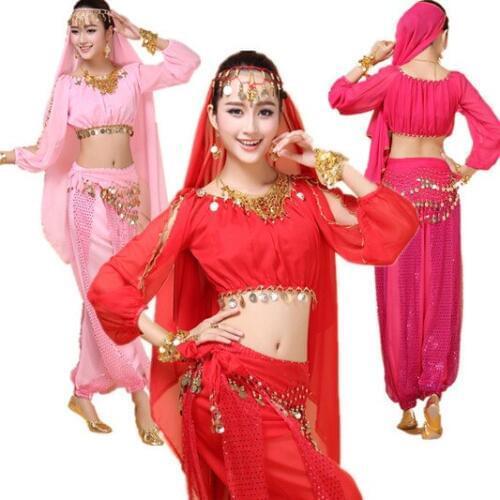Belly dance costume bellydance clothes belly dance set indian wear 4pcs M/L Top&Pant&Belt&Headband,8 colors for your choice