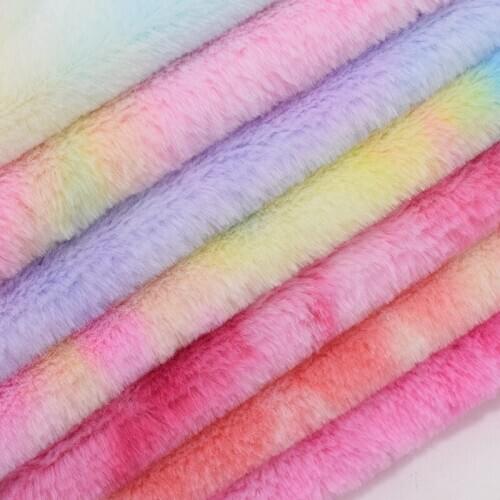 Rabbit fur tie dyed sweater fabric colorful PV velvet rainbow plush fabric printing for toys bags shoes and clothing materials