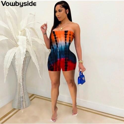 Summer New Womens Tie Dye Sleeveless Strapless Shorts Sexy Jumpsuit Romper Playsuit