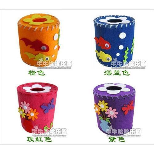 Cartoon Intellectual develop Kids Non-woven Pumping paper drum DIY sewing bag Cloth Kindergarden Handmade Craft Tissue box AU068