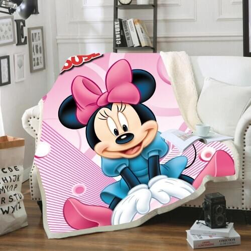 Disney Cartoon Minnie Mickey Mouse Soft Flannel Sherpa Sherpa Summer Covering Blanket Throw for Children Kids on Bed Sofa Couch