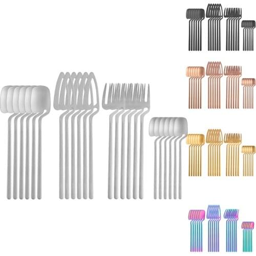 24 Pcs Stainless Steel Spoon Knife Fork Spoon Set Coffee Creative Hanging Cup Spoon Dessert Knife And Fork