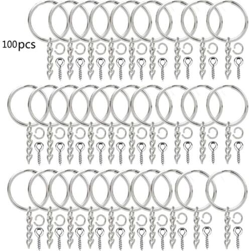 300Pcs 30mm Flat Key Chain Rings Kit Including Split Keychain Rings Jump Rings Screw Eye Pins Jewelry Findings Making