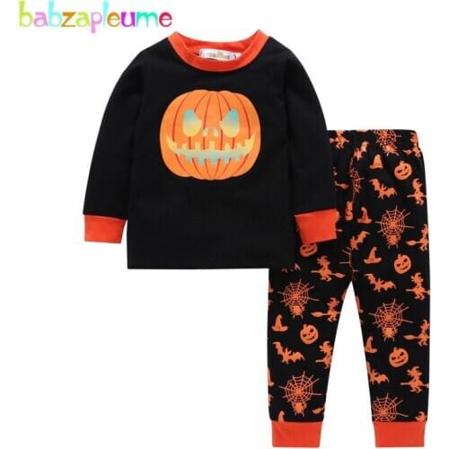 Halloween Girls Outfits For Kids Clothes Cartoon Cute Pumpkin Long Sleeves Toddler T-shirt+Pants Baby Boys Clothing Sets 1909-1