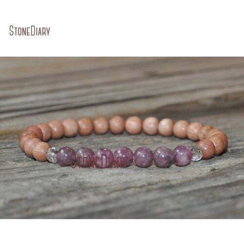 Rosewood Diffuser Bracelet Lepidolite Mala Bracelet Meditation Bracelet Stone Therapy Yoga Bracelet Guardian Angel Chakra