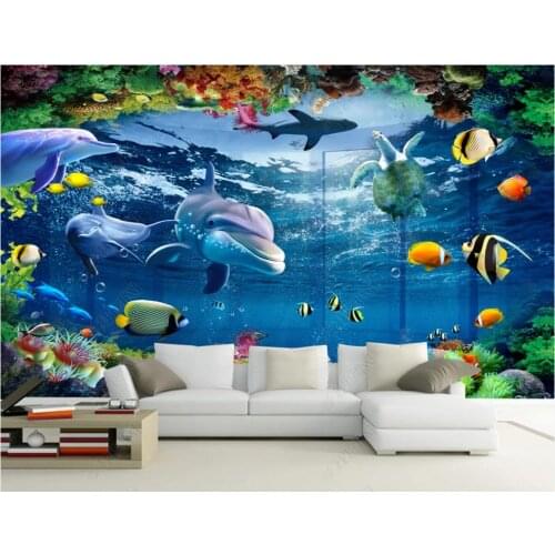 Custom photo wallpaper for walls 3 d murals Modern mediterranean underwater world dolphin dream background wall mural decor