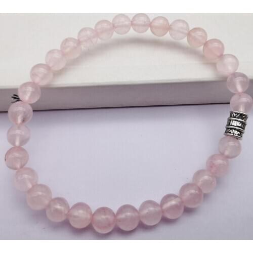 Rose Crystal Stone Beads Tibetan Silver Bracelet Bangle Stretch Jewelry For Woman Gift G615