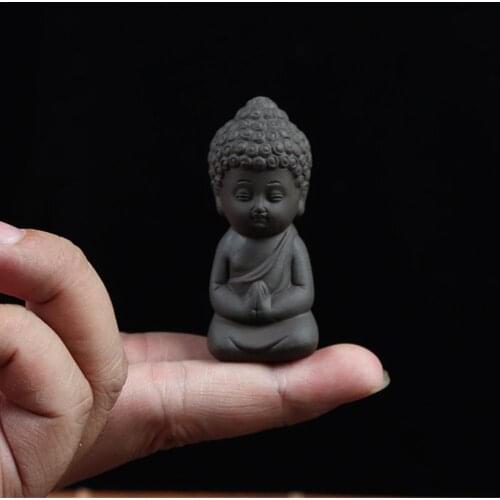 Newest Mini Garden Buddha Statue Black Pottery Tea Pet Ceramic Figurine Sculpture Meditation Garden Accessories Home Decoration