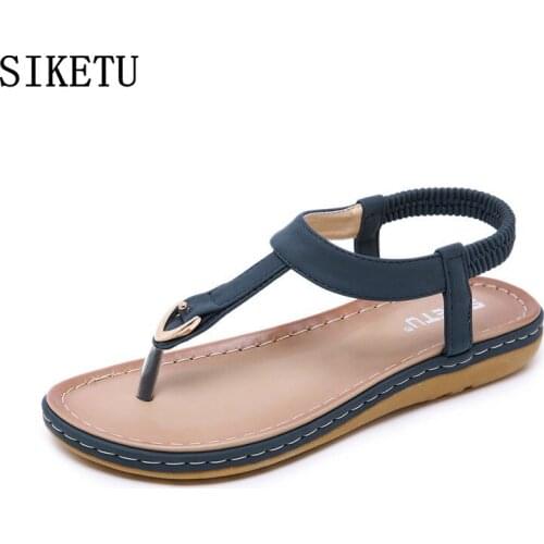 SIKETU summer new womens sandals flat wild soft leather comfortable flip-flops womens sandals ladies large size beach sandals