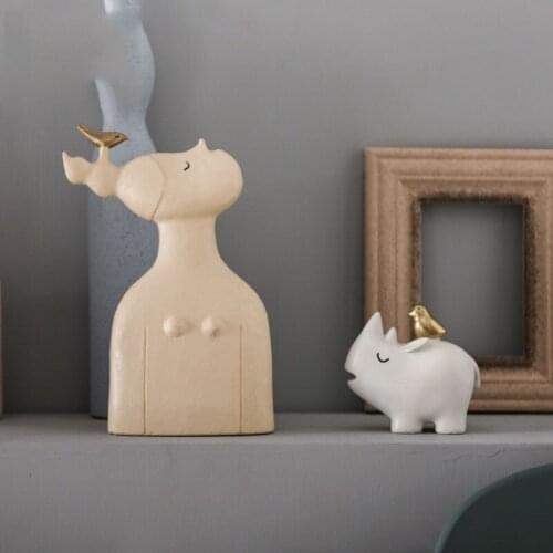 NORDIC RESIN ANIMAL BIRD RHINO SCULPTURE DECORATION HOTEL OFFICE DESKTOP FIGURINES CRAFTS HOME LIVINGROOM TABLE STATUE ORNAMENTS