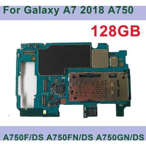 TEHXV Original Motherboard For Samsung A7 2018 A750F A750FN/DS A750GN/DS 2 Sim Unlocked mainboard 128GB Logic Boards