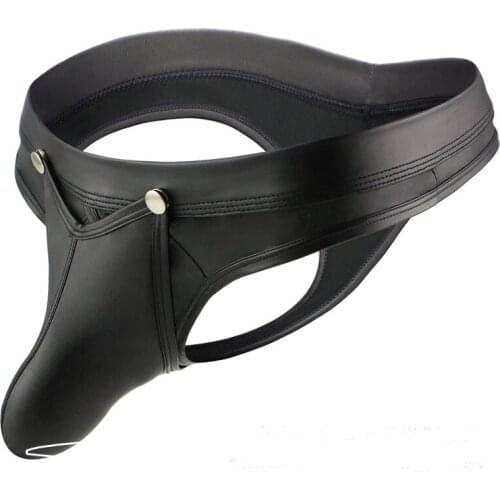 Men T Crotch Tanga Briefs Gay Underwear Bag U Convex Jockstrap Faux Leather Nightclub Hollow Out Slips Hombre Gay Undershorts