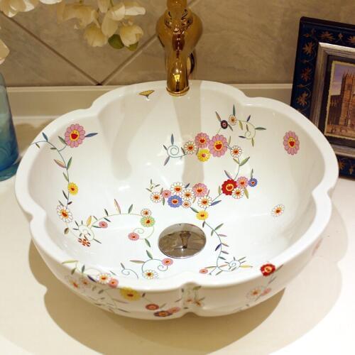 Bathroom Cloakroom Europe Vintage Style Art wash basin Ceramic Counter Top Wash Basin Bathroom Sinks