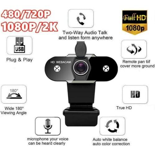 USB HD Webcam Cover 1080P 2K Web Camera with Microphone for PC Computer Camera for YouTube Video Web Cam for Twitch Streaming