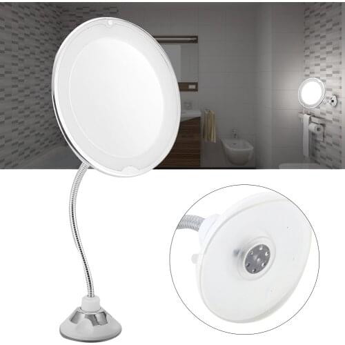 360 Rotatable Wall Mounted LED Makeup Mirror 10X Magnifier Bathroom Cosmetic Mirror With Sucker Flexible Vanity Mirror Makeup